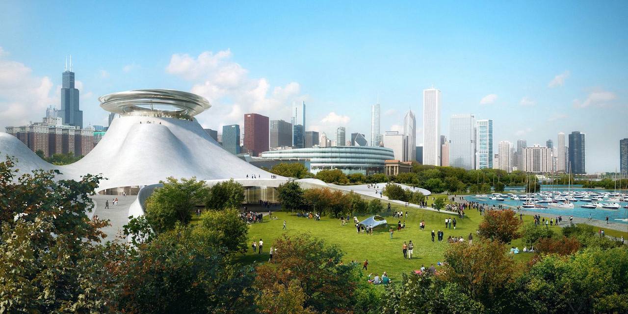 South view of the Lucas Museum of Narrative Art (Conceptual rendering © MAD Architects, via lucasmuseum.org)