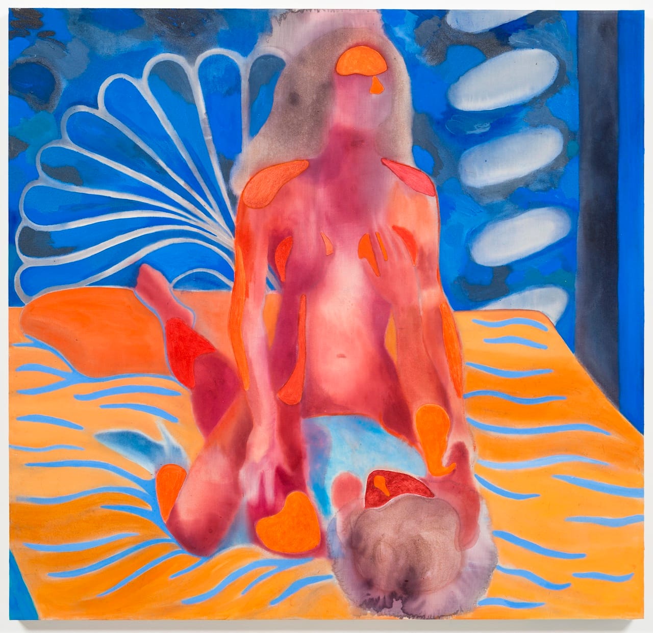 Max Maslansky, "Wade Nichols:20's Love scene",  acrylic on bed sheet fragment (via emmagrayhq.com)