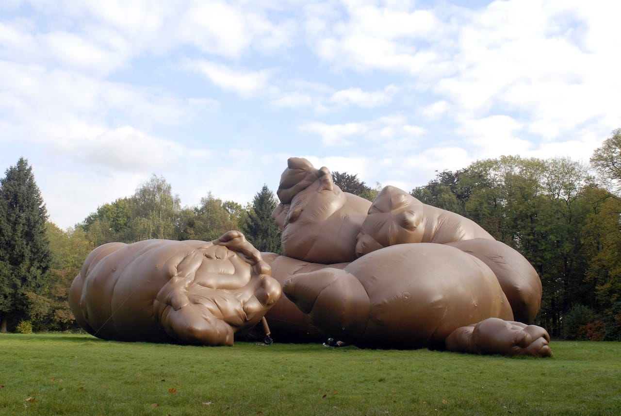 Paul McCarthy, Complex Pile, 2007 Vinyl-coated nylon fabric, 6 fans, rigging, 1575 x 3350 x 1580 cm / 620 1/8 x 1318 7/8 x 622 in Installation view, Middelheim Sculpture Museum, Antwerp, Belgium, 2007 Photo: Neil Donkers © Paul McCarthy Courtesy the artist and Hauser & Wirth