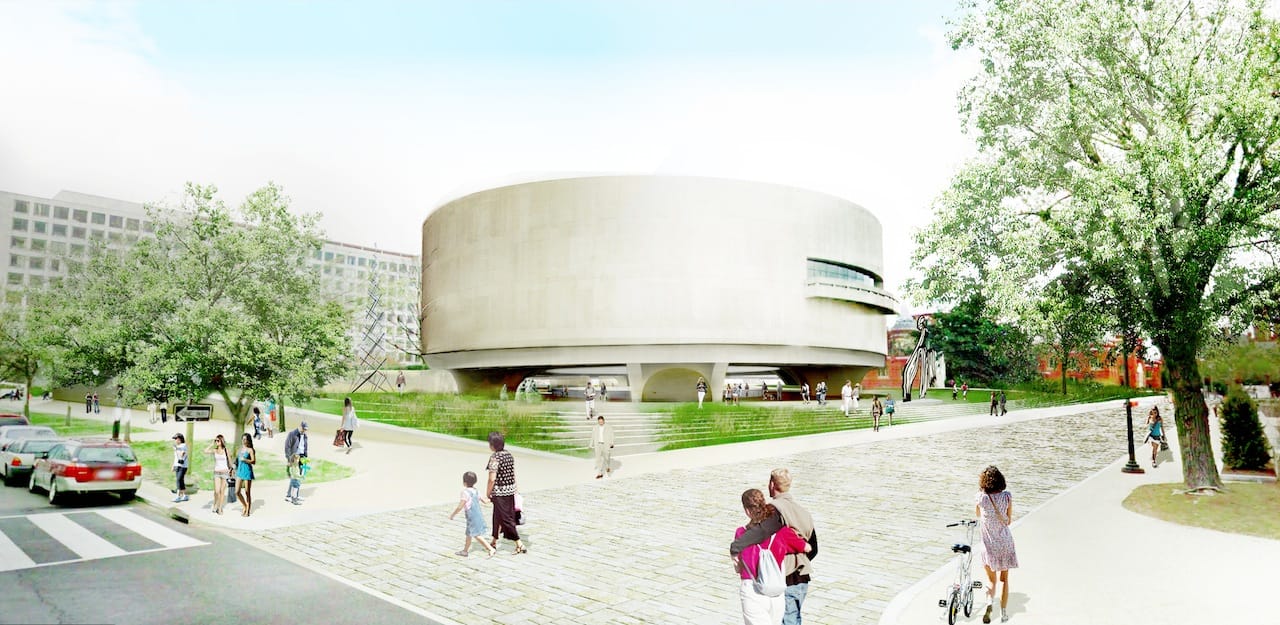 Artist's rendering of the Hirshhorn Museum as seen from Seventh Street (Image courteys  of the Smithsonian)