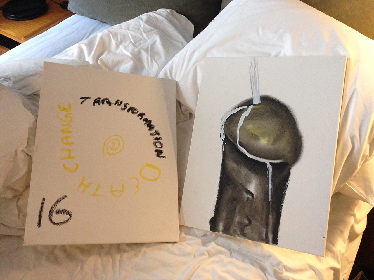 The art works left by Ryder Ripps in the hotel room after the completion of his residency. (via Ryder Ripps Livejournal blog)