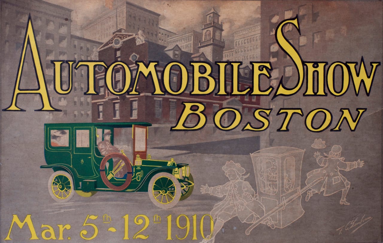 Automobile Show, Boston, Mar 5th–12th 1910, F.C. Sanborn (American, dates unknown) (1910), Poster, color lithograph, Jean S. and Frederic A. Sharf Collection  (Photo by Mark Wallison, courtesy of Museum of Fine Arts, Boston)