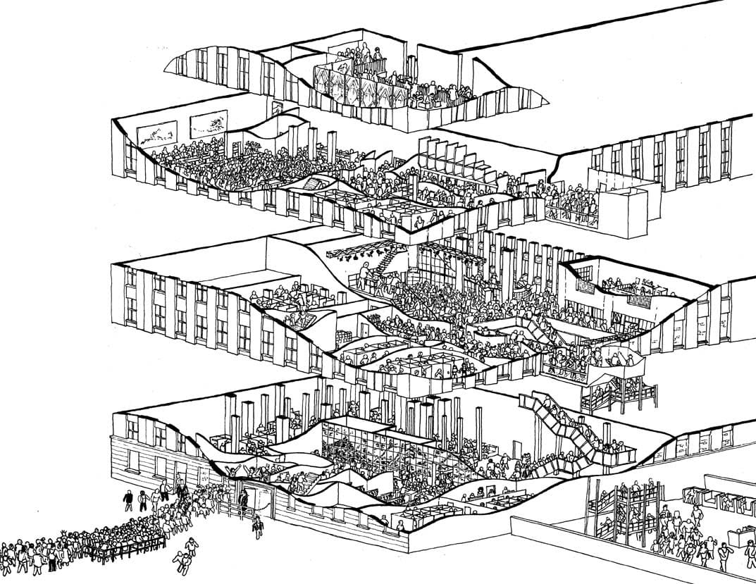 Exploded Axonometric Drawing: Berghain, Berlin Illustrated by Henry Stephens (via 3daysawake.com)