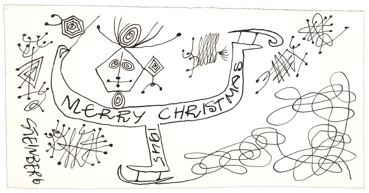 Saul Steinberg, "To Dorothy Miller" (1945), Ink on paper, Dorothy C. Miller papers, c. 1912–1992, Archives of American Art, Smithsonian Institution, © The Saul Steinberg Foundation / Artists Rights Society (ARS), New York