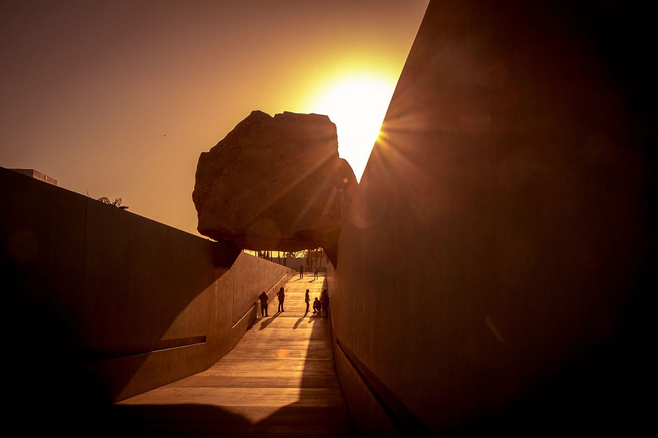 At Michael Heizer's "Levitated Mass" (2012) (photo by m-bot)
