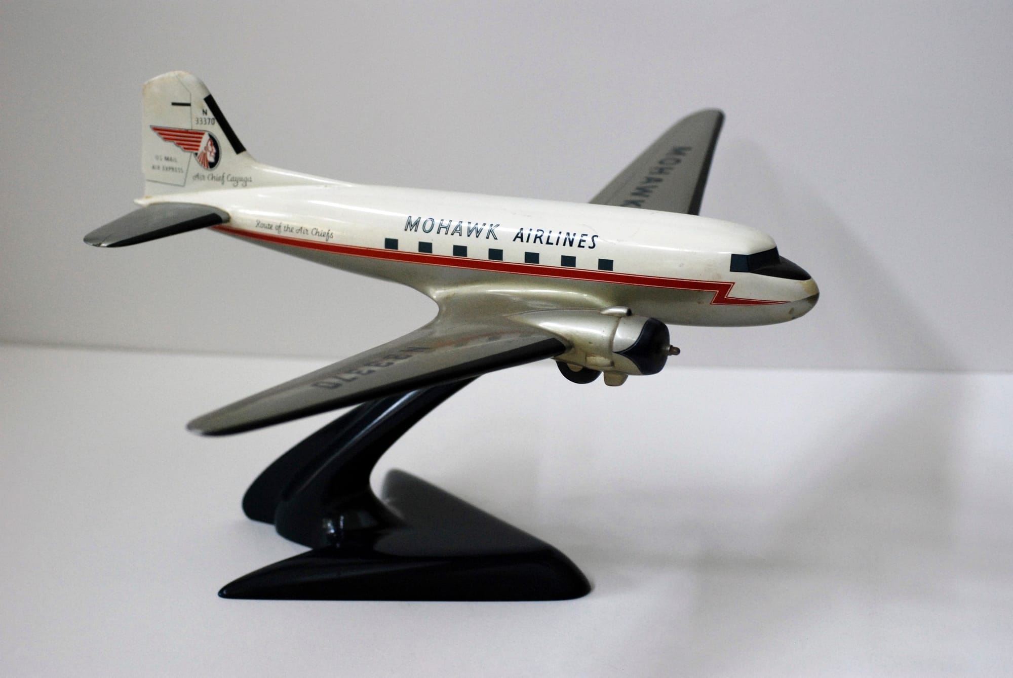 Mohawk Airlines DC-3, United States, After an original airplane manufactured by the Douglas Aircraft Company (c. 1950s), Painted metal, Jean S. and Frederic A. Sharf Collection (Photo by Mark Wallison, courtesy of the Museum of Fine Arts, Boston)