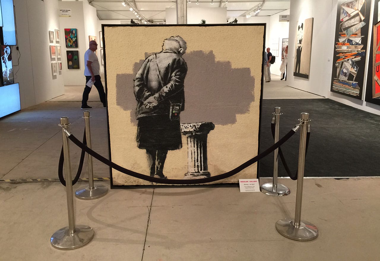 One of the fastest wall to art fair transitions for a Banksy art work yet happened this fall when "Art Buff," which appeared in the UK this past September, was already on display at the 2014 Art Miami fair courtesy  (photo Hrag Vartanian/Hyperallergic)