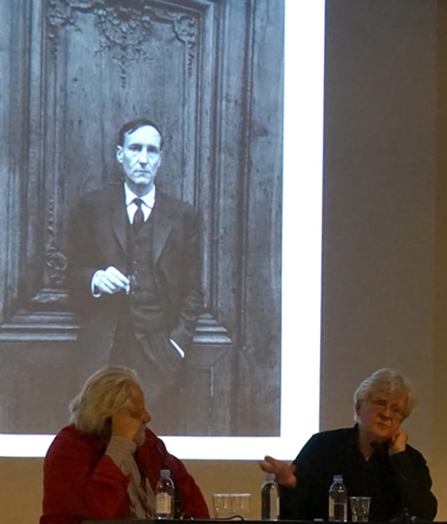 Jean-Jacques Lebel (left) and Barry Miles (right) at "William Burroughs, le dernier humaniste?" (all photos by Yuri Zupancic)