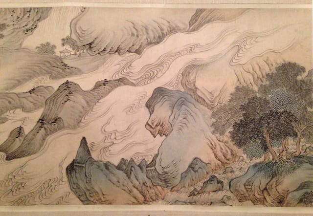 From "The Art of the Chinese Album" at the Metropolitan Museum of Art: Wei Zhike, “Views of Nanjing in the four seasons (detail)” (1635), ink and color on silk.