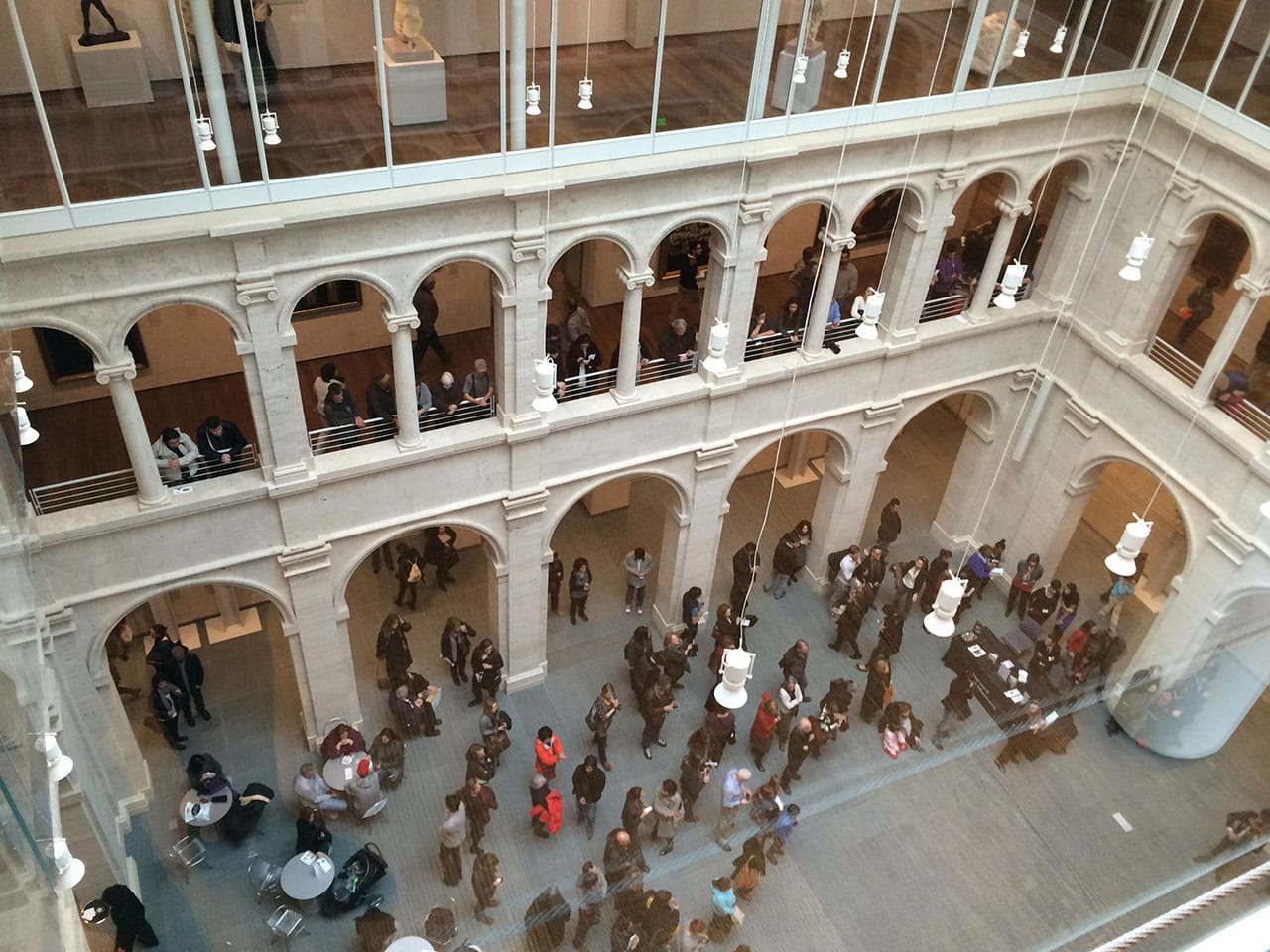 Looking down at the courtyard