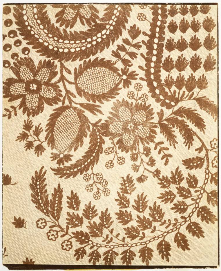 Lace slated paper print by William Henry Fox Talbot (1845) (via George Eastman House)