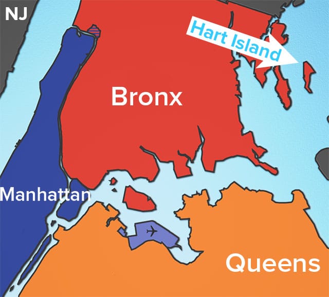 Hart Island is the easternmost point in the Bronx borough of NYC (Hrag Vartanian/Hyperallergic)