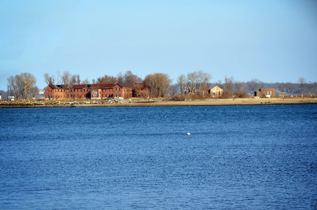 View to Hart Island from City Island, The Bronx (photograph by David Trawin, via Flickr)