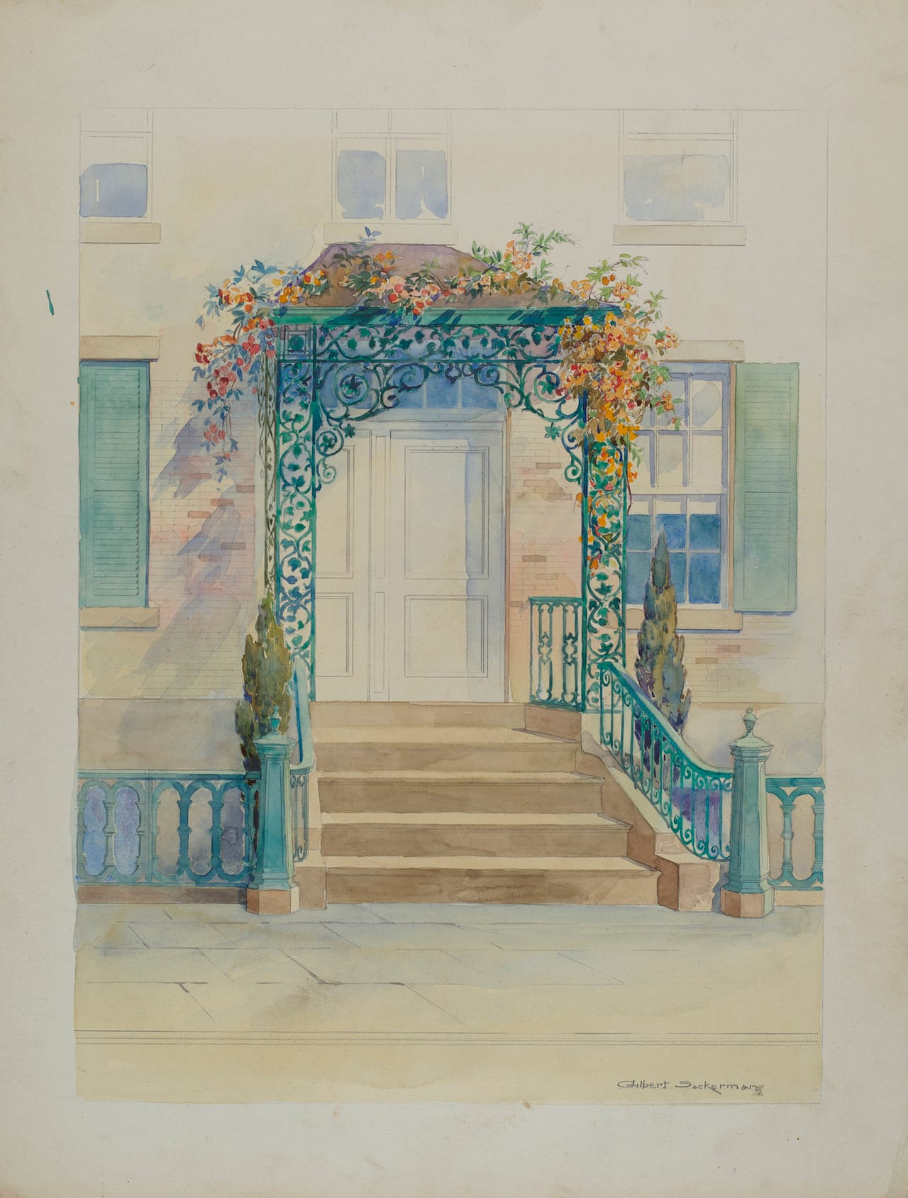 Gilbert Sackerman, Ornamental Iron, American, active c. 1935, c. 1936, watercolor and graphite on paperboard, Index of American Design