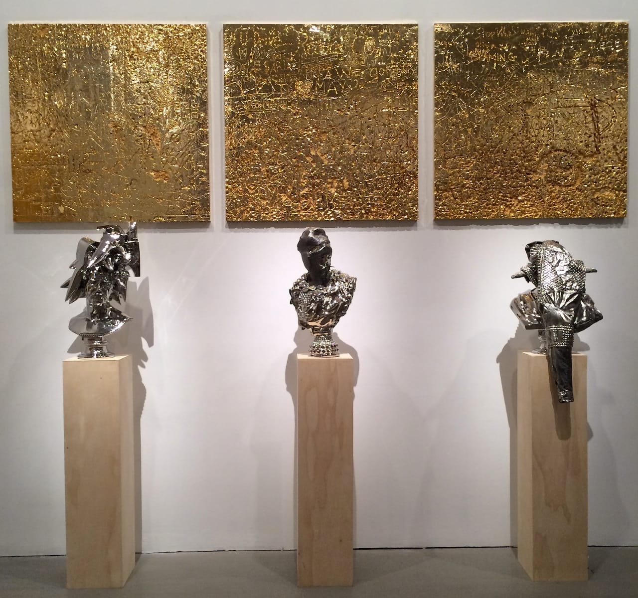 Works by Rudolf Stingel and Joel Morrison in 'One Way: Peter Marino' at the Bass Museum of Art (all photos by the author for Hyperallergic)