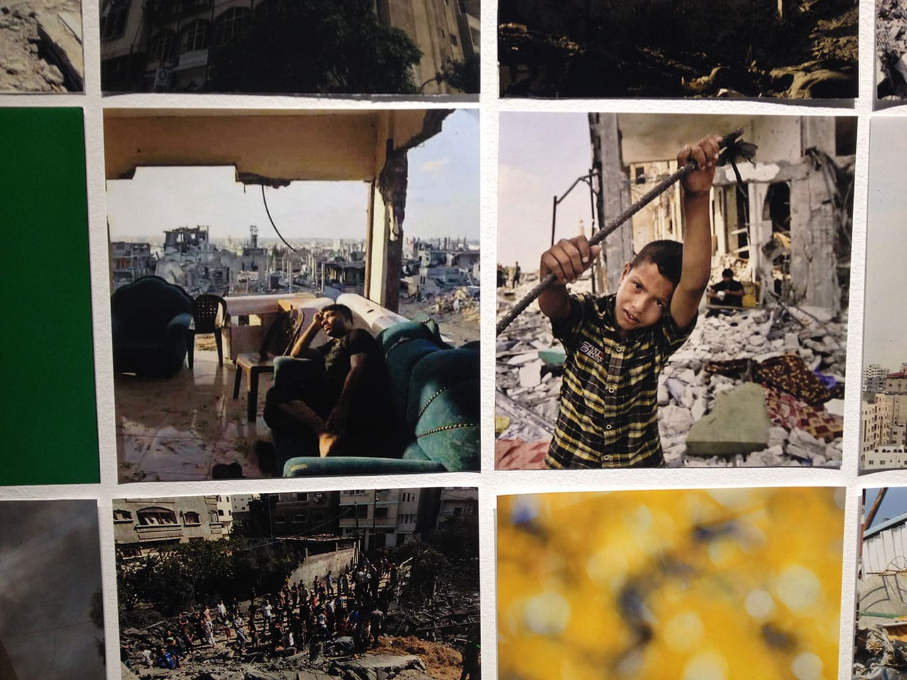 Rehab Nazzal, "Frames from Gaza" (detail), 1,500 photographs, 15.24 x 15.24 cm each (photo by the author for Hyperallergic)