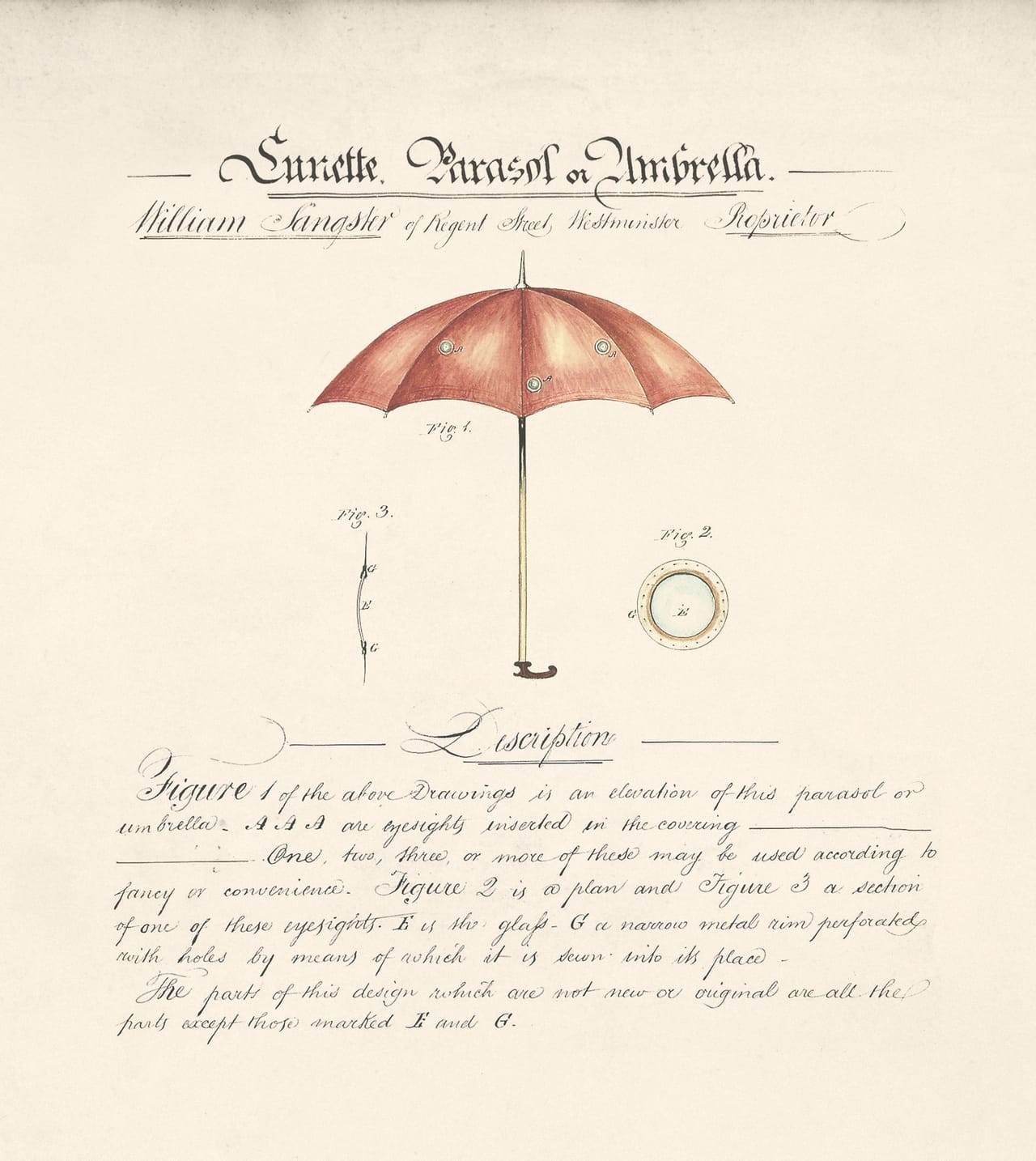 Lunette Parasol or Umbrella by William Sangster, 1844 (BT 45/1) (The National Archives, London, England 2014. © 2014 Crown Copyright)