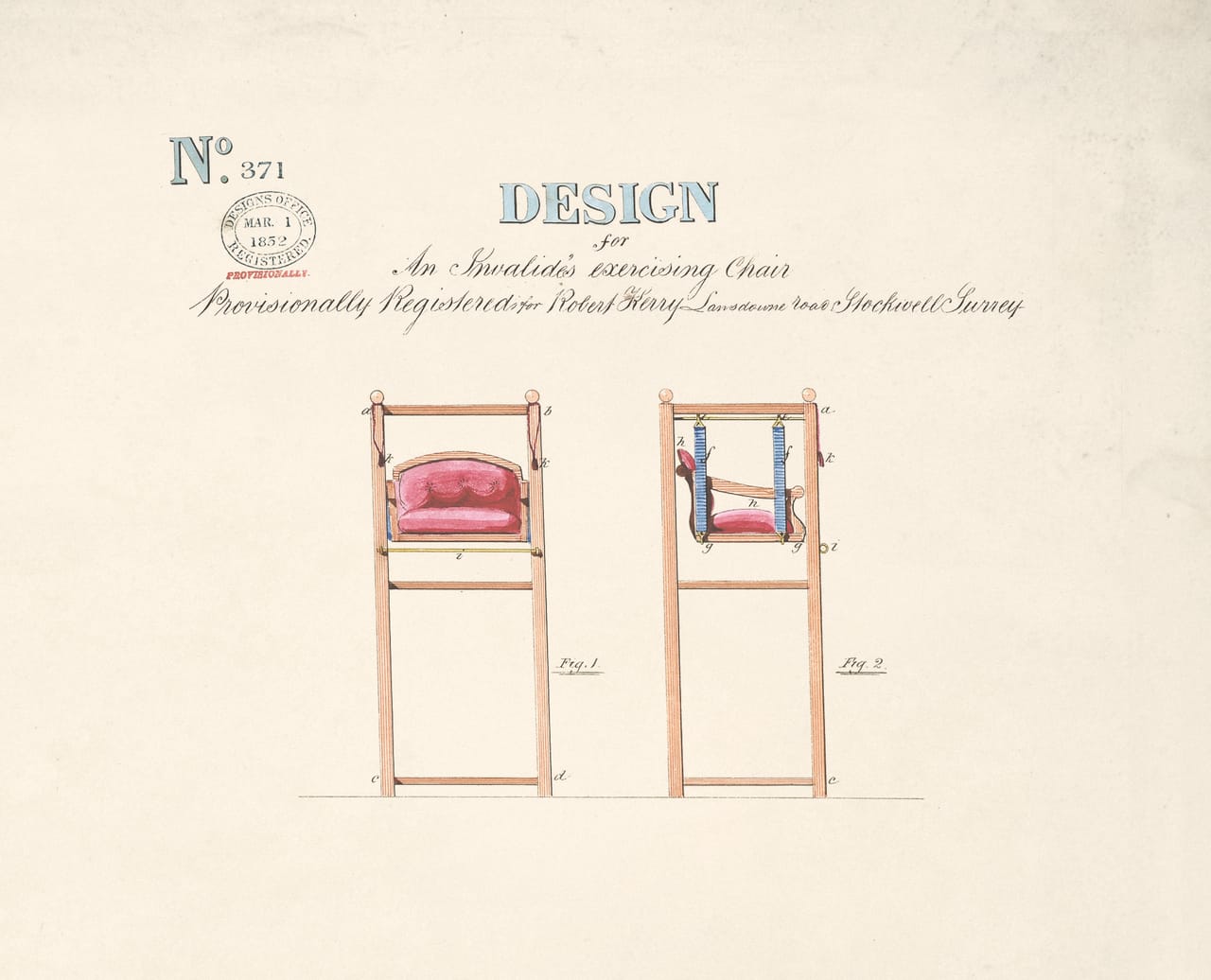 Design for an Invalide’s Exercising Chair by Robert Kerry, 1852 (BT 47/3) (The National Archives, London, England 2014. © 2014 Crown Copyright)
