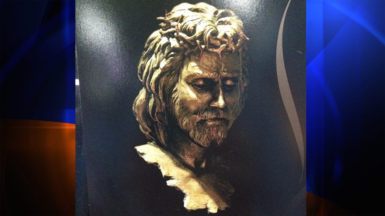 An image of the stolen Thomas Kincade sculpture "Prince of Peace" (2007), which the late artist created in an edition of 30. (image courtesy WXIN)