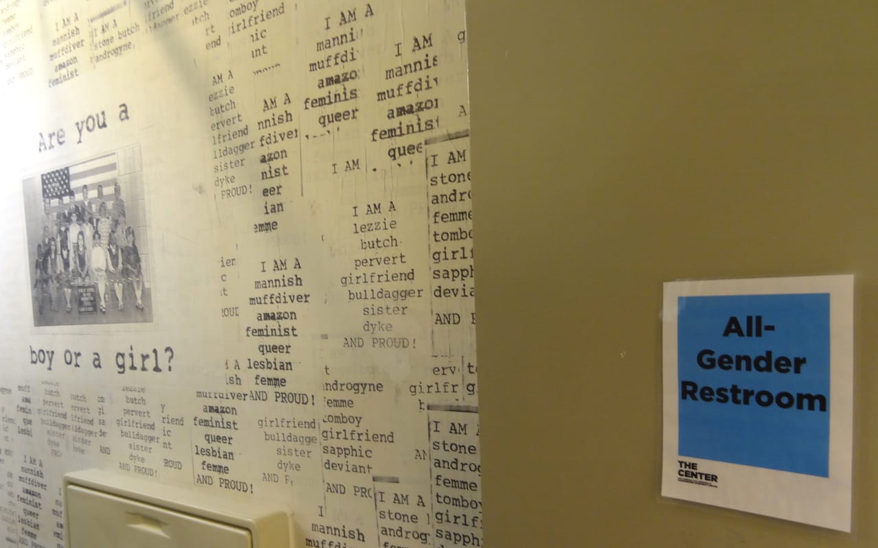 A mural in one of the all-gender bathrooms on the LGBT Center's second floor