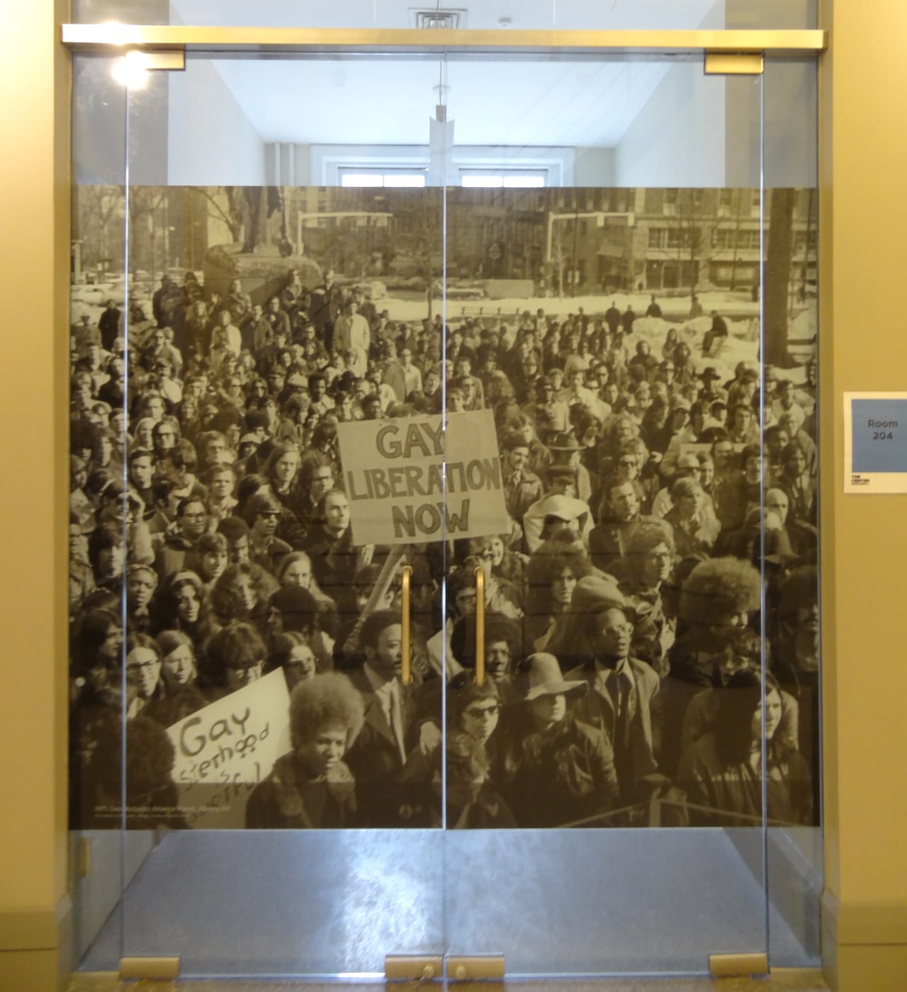 A photo mural on the second floor of the LGBT Center