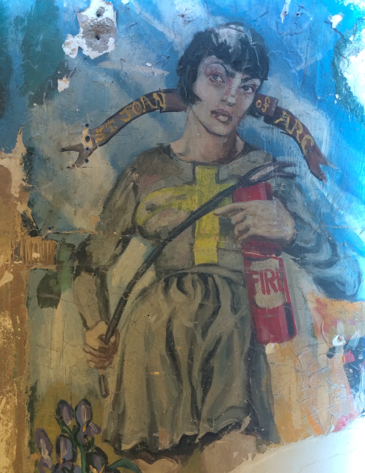 Detail of George Whitman's mural "Adam and Eve" (1989) in the LGBT Center's Kaplan Assembly Hall