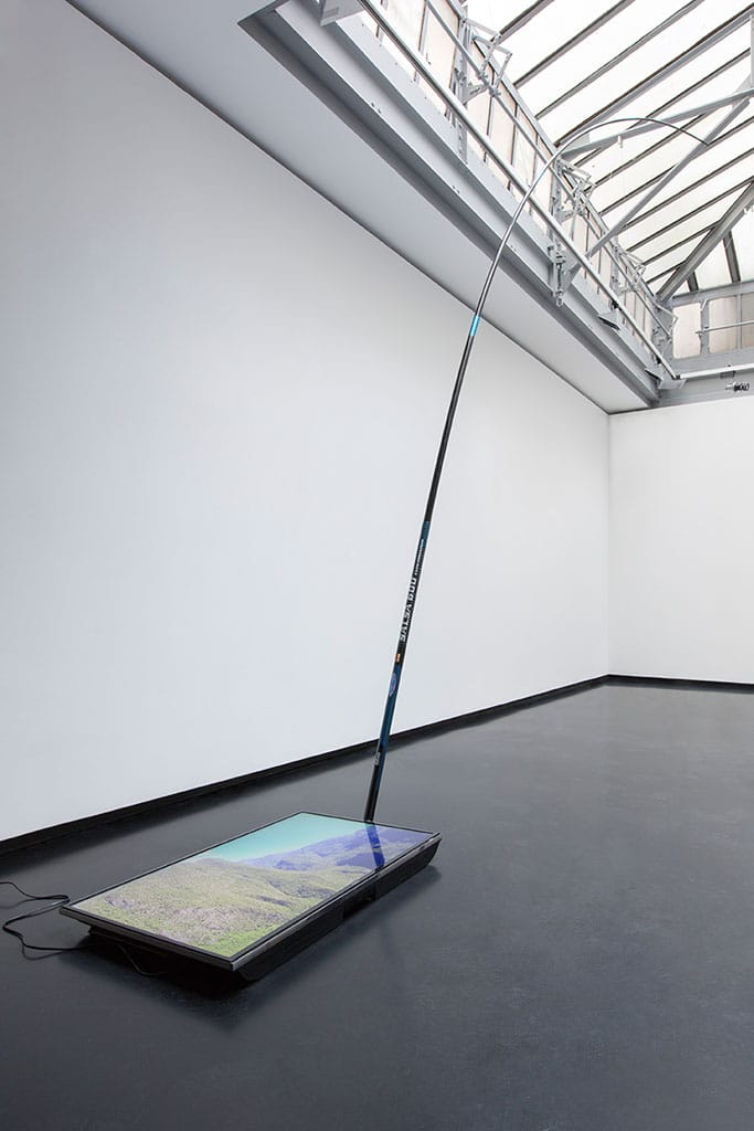 Pierre Clément, "Off the hook" (2014), fiberglass fishing rod, flat screen, video loop