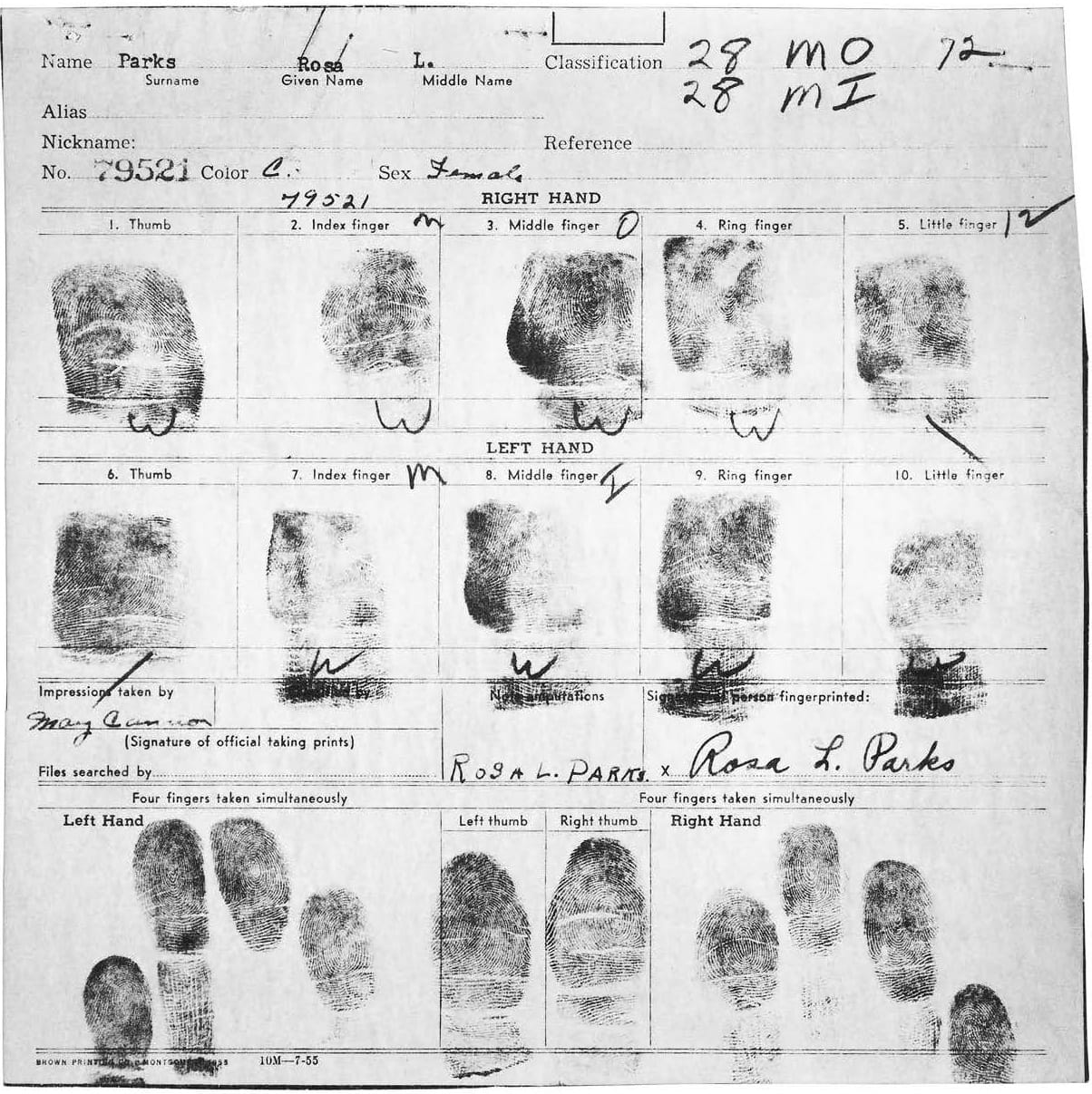 Rosa Parks’s fingerprint card