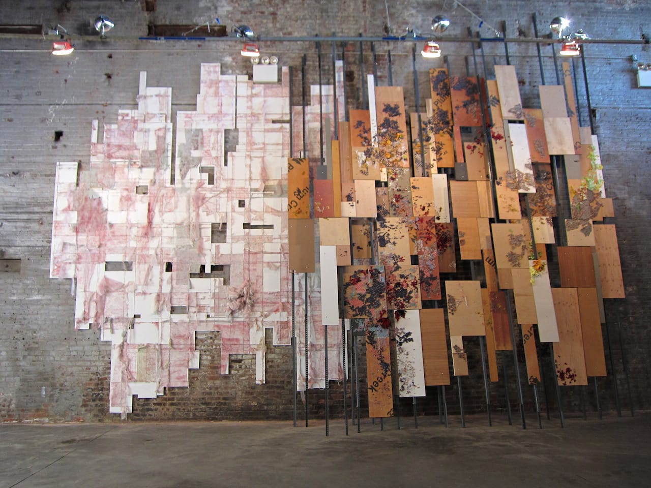 Elana Herzog, “Valence” (Installation Detail), 2014, Fabric, wood, drywall, paint, and steel, approx. 17 x 24 x 4 feet
