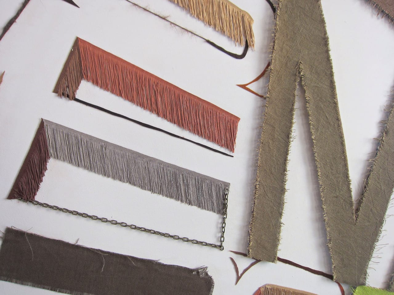 Linda Herritt, “Terra Infirma,” (Installation Detail), 2014, Fabric, foam, tape, yarn, plastic, and wood, approx. 16 x 50 feet