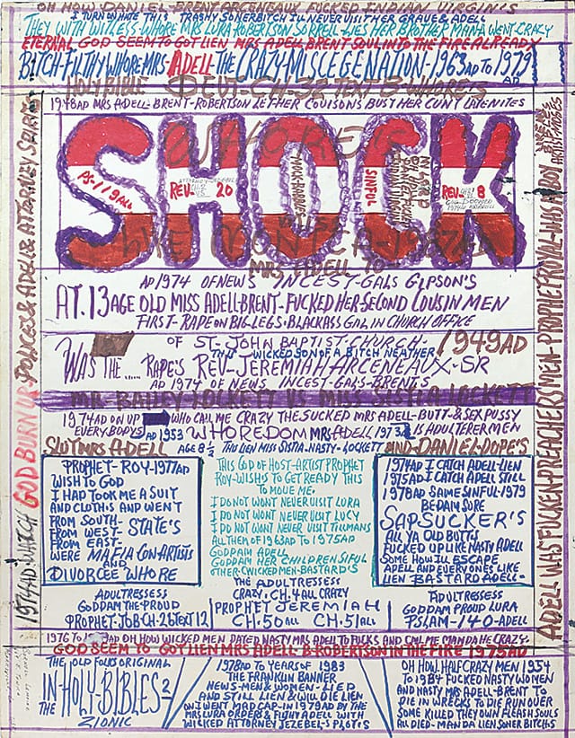 Royal Robertson, "Untitled," 1990, Marker, ballpoint pen, gouache, and marker on paper, 28.11 x 22.17 (verso)