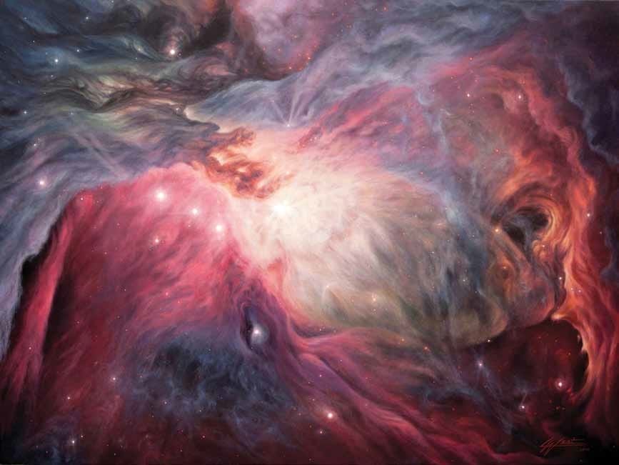 Lucy West (Page 95) Lucy West was inspired by M42, the Great Nebula in Orion, one of the most beautiful sights in the night sky. Although the Great Nebula is easily visible through even a small telescope, it took the Hubble Space Telescope to reveal its full grandeur.