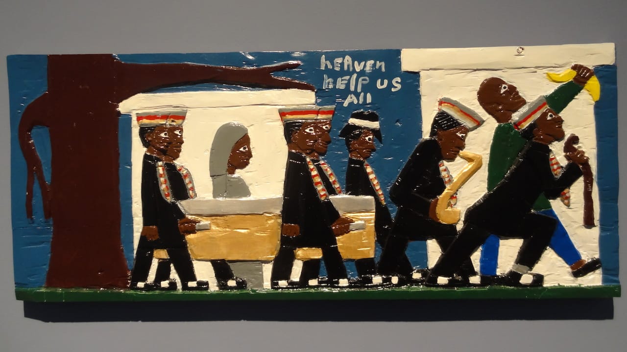 Herbert Singleton, "Heaven Help Us All" (n.d.) (photo by Benjamin Sutton for Hyperallergic)