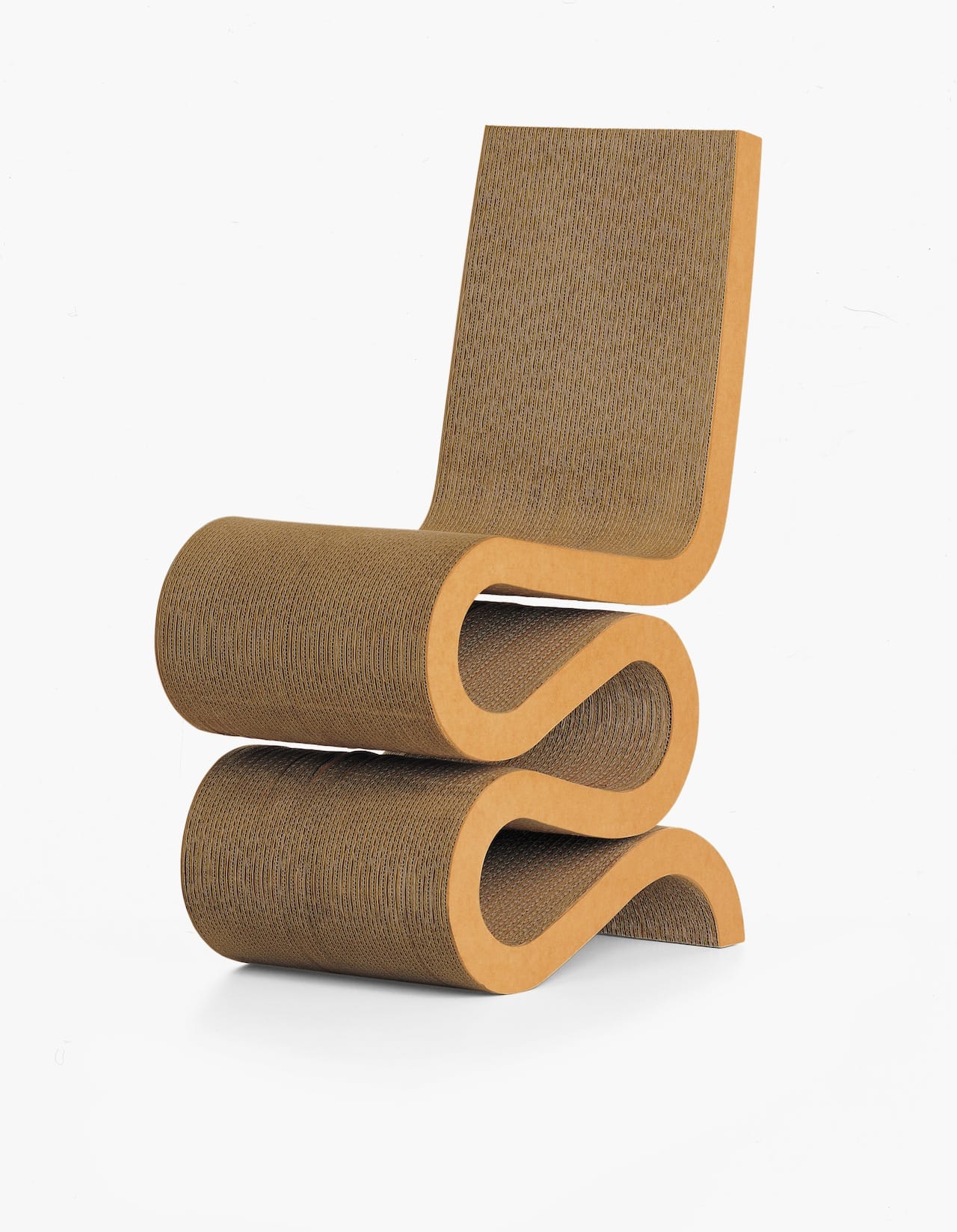 Wiggle Side Chair, Designed 1972/2005. Designed by Frank O. Gehry, American (born Canada), 1929. Corrugated cardboard, hardboard, 34 1/4 × 14 1/4 × 24 inches (87 × 36.2 × 61 cm)Height of seat: 17 inches (43.2 cm), (Photo by Hans Hansen, courtesy of Vitra, Inc.)