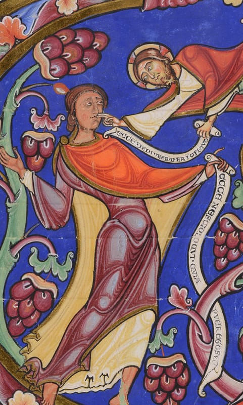 Opening for the Book of Jeremiah (detail) Winchester Bible, fol. 148r Tempera and gold on parchment Winchester Cathedral Priory of St. Swithun, ca. 1150–80 Lent by the Chapter of Winchester Cathedral Image: © The Chapter of Winchester Cathedral