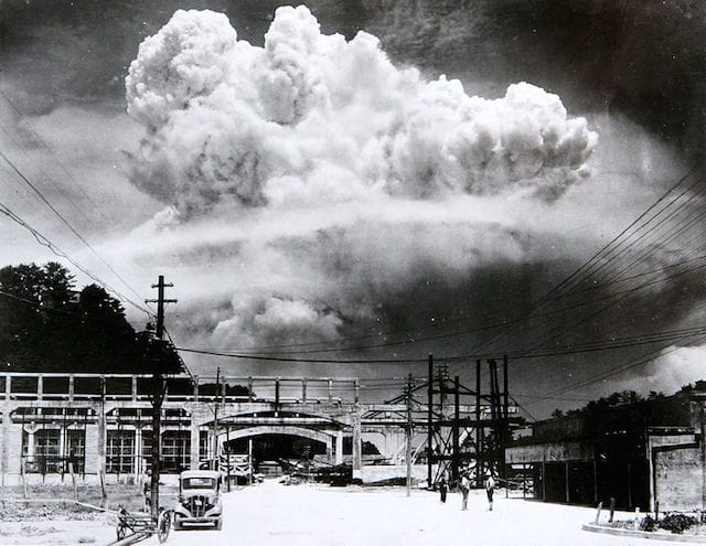 Hiromichi Matsuda's photograph of the atomic cloud over Nagasaki, August 9th 1945 (via Wikipedia.org)
