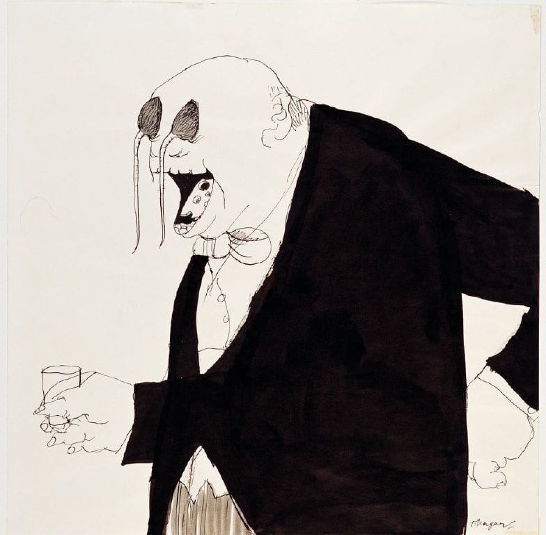 Untitled, 1966 (drawing for The Party, first pub. 1966 by Paragraphic Books, Grossman Publishers, New York). Ink and ink wash on paper.