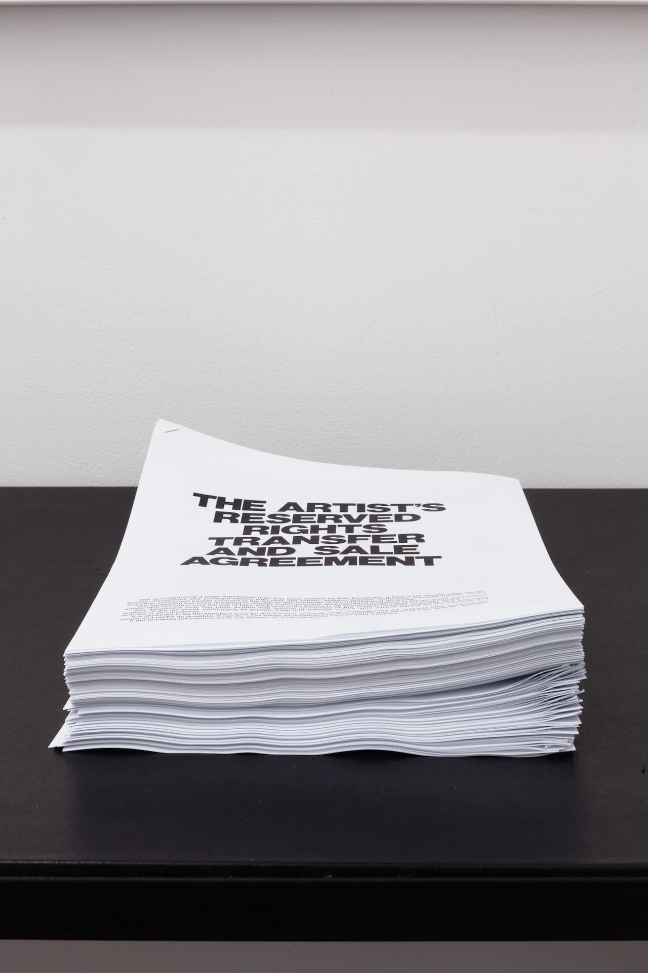 Robert Projansky and Seth Siegelaub's 'THE ARTIST’S RESERVED RIGHTS TRANSFER AND SALE AGREEMENT' (courtesy of Essex Street, New York)