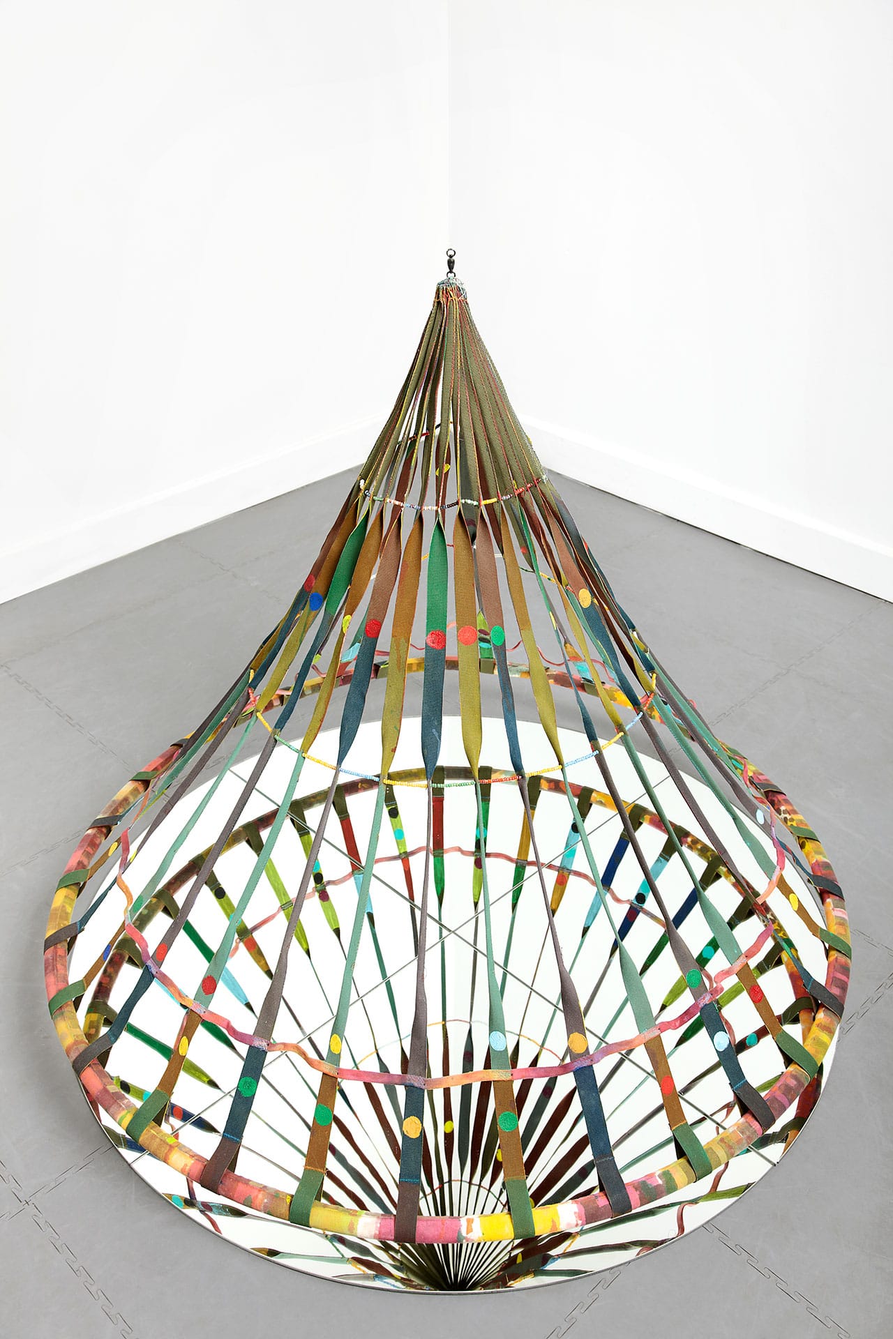 Alan Shields, "Dance Bag" (1985), acrylic, canvas, glass beads, thread on aluminum tubing, 40 x 48 x 48 in (courtesy the estate of the artist, and Cherry and Martin, Los Angeles)