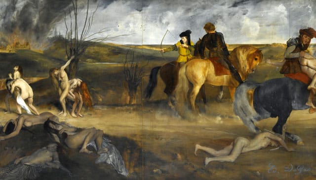 Edgar Degas “Scène de guerre au Moyen-âge” (1865), 83.5 x 148.5 cm Musée d’Orsay, Paris (image © RMN-Grand Palais, Musée d’Orsay / Gérard Blot)