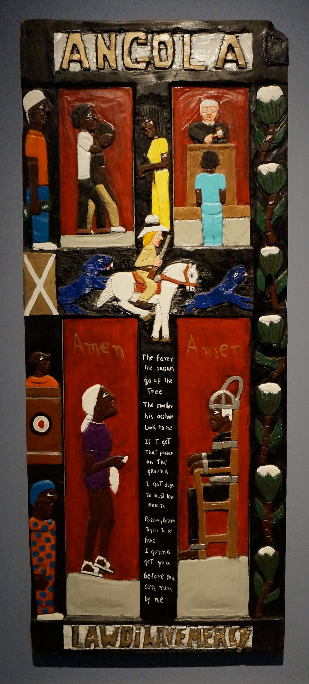 Herbert Singleton, "Angola" (nd [1990s]), painted wood bas relief, collection of Gordon W. Bailey, Los Angeles (click to enlarge)