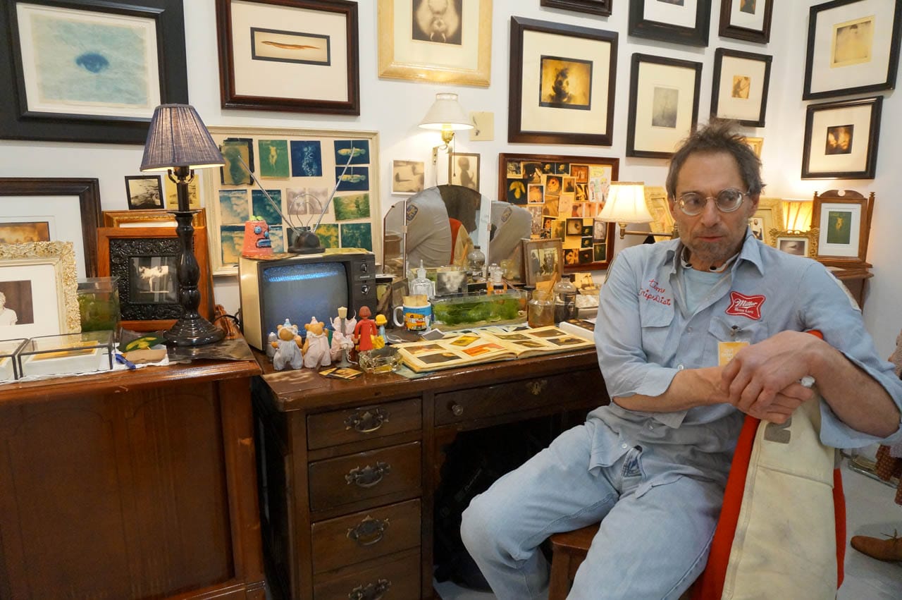 John Brill sitting in his installation "Every Boy's Dream" at Kent Fine Art (click to enlarge)