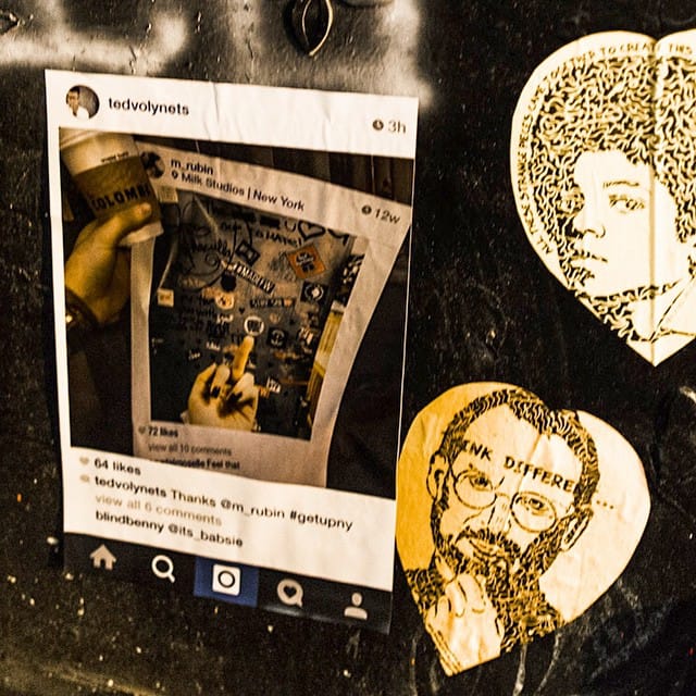 A photo by @tedvolynets pasted at the corner of Howard and Crosby streets