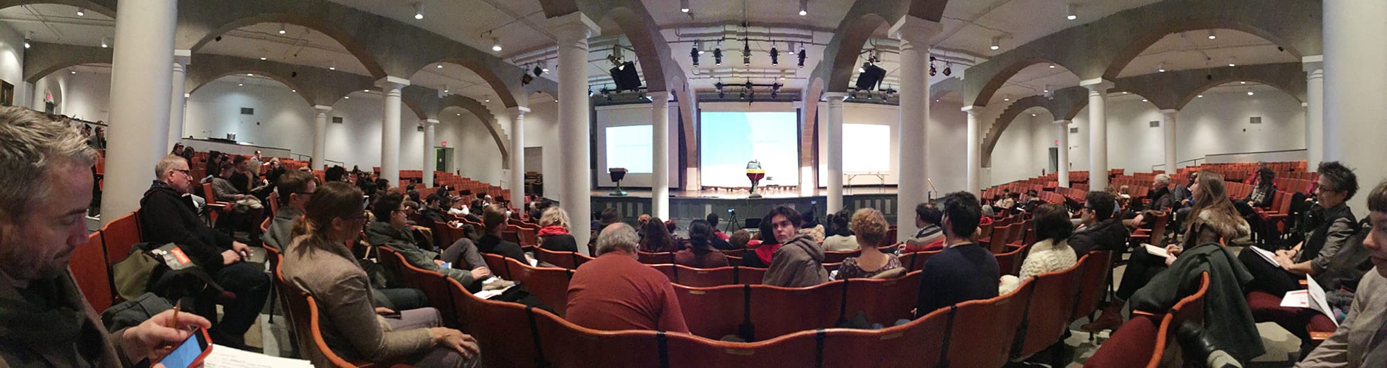 During Gregory Sholette's presentation.