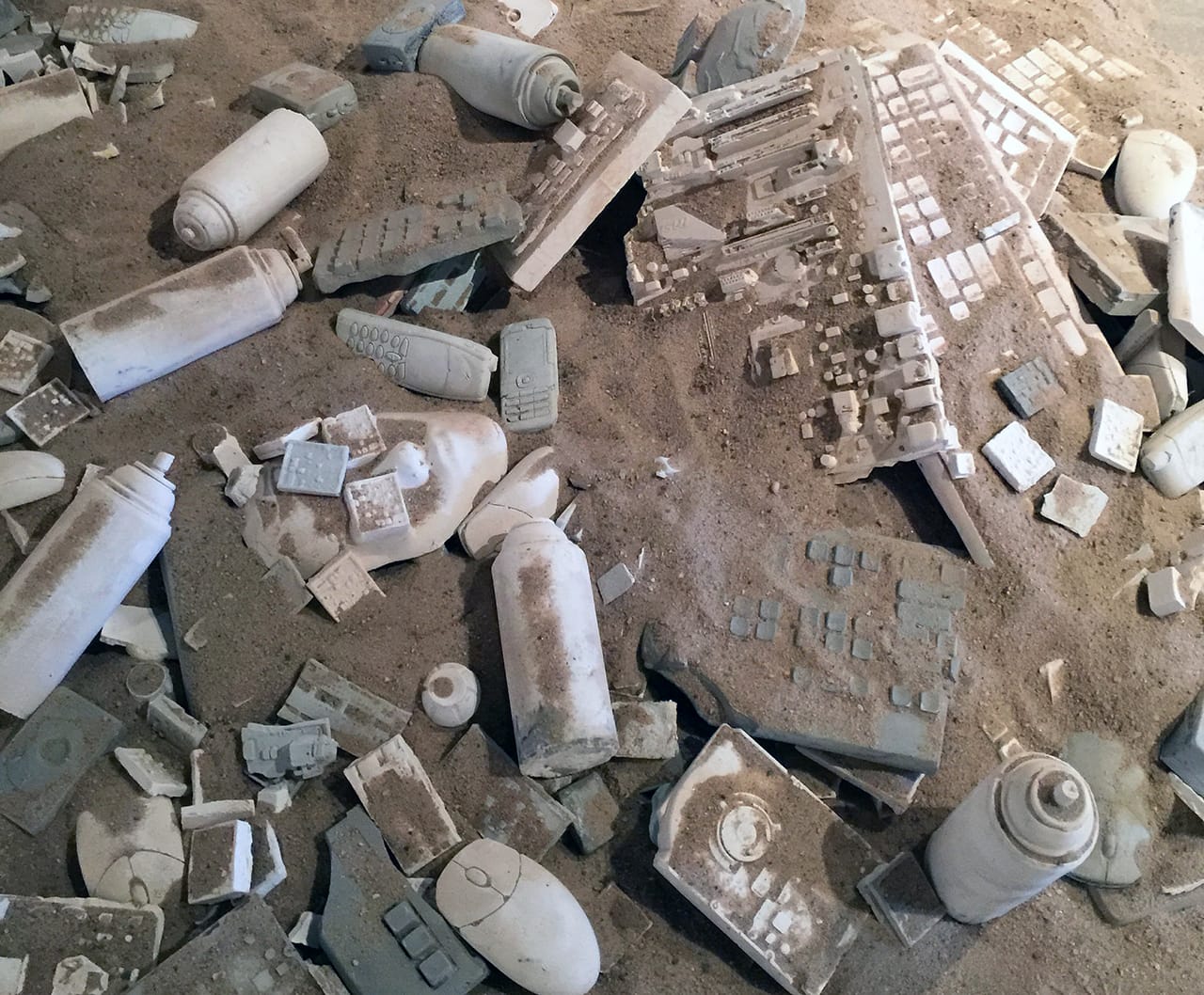 Ryan Seslow and Leon Reid IV's "Technophemera" (2014) installation at LIU's Steinberg Museum of Art (photo Hrag Vartanian/Hyperallergic)