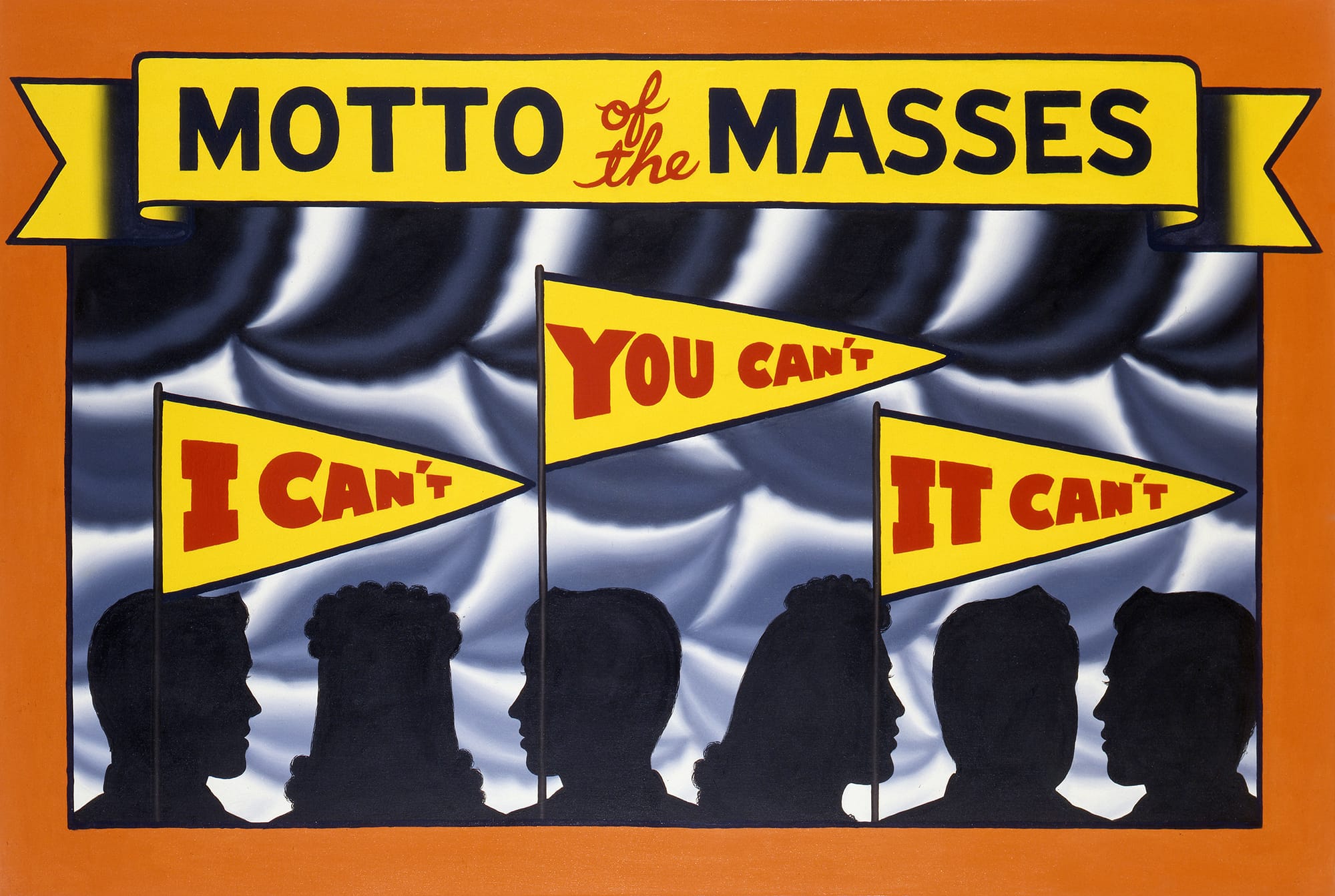 Roger Brown, Can’t Never Could / The Courage To Face The Trials And Bring A Whole New Body Of Possibilities Into The Field of Interpreted Experience—That Is the Artist’s Deed. Joseph Campbell, 1991, oil on canvas, 48 x 72 in., Roger Brown Study Collection, the School of the Art Institute of Chicago. © SAIC and the Brown Family. Photo: William Bengston.