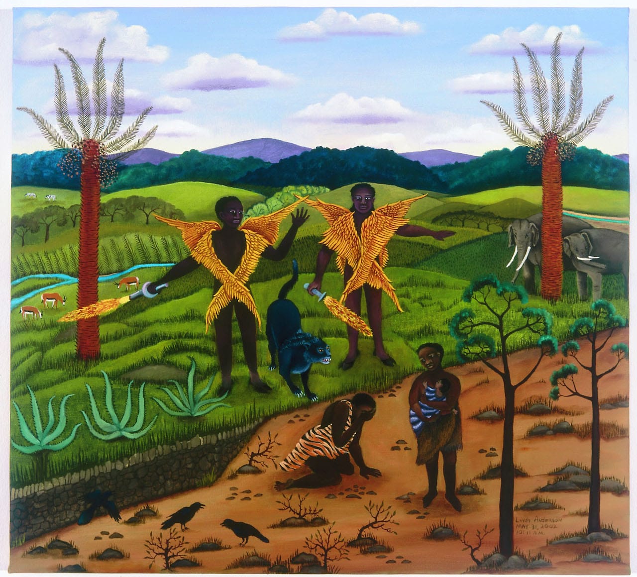 Linda Anderson, "The Banishment from the Garden of Eden" (2002), oil on canvas (High Museum of Art, purchase with funds from Mr. and Mrs. Anthony Montag, Jane and Bert Hunecke, and the Folk Art Acquisition Fund)
