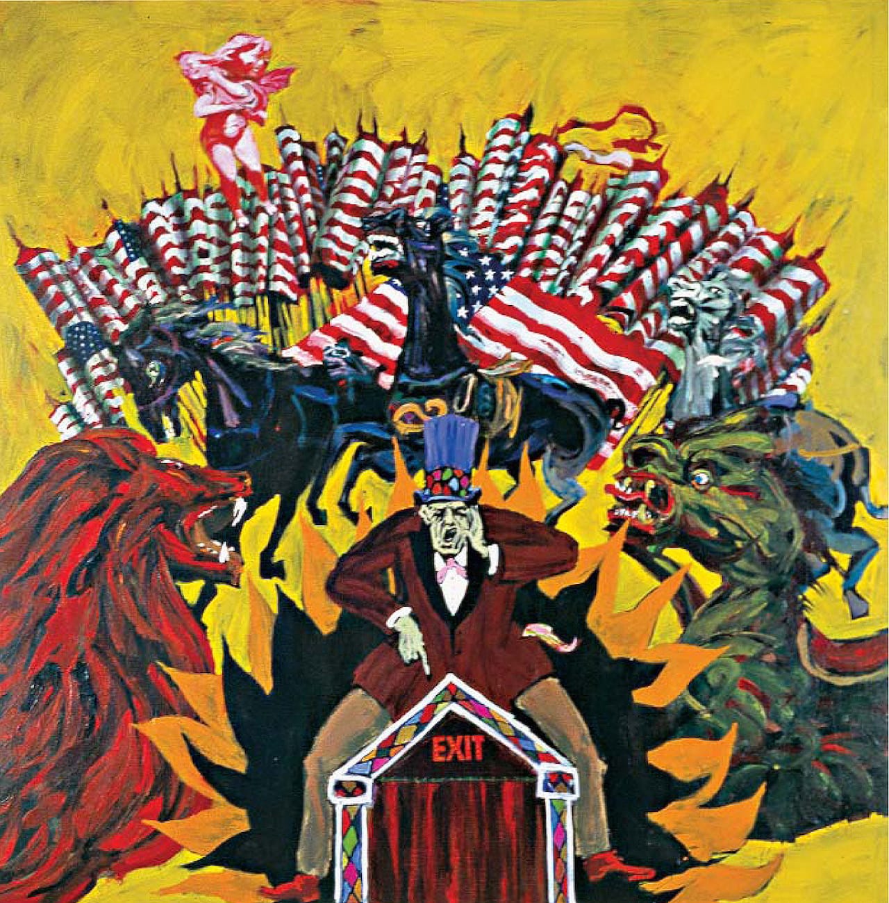 Arnold Mesches, It’s a Circus 3, 2004, acrylic on canvas, 80 x 80 in., Courtesy of the artist.