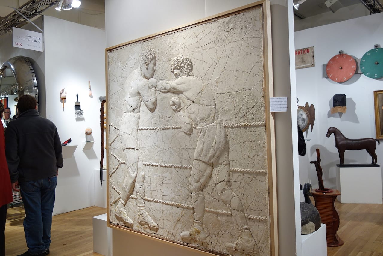 Relief panel of Joe Louis & Max Schmeling boxing for the 1930 World Championship, plaster panel for a Denver, Colorado, gymnasium, American Primitive Gallery