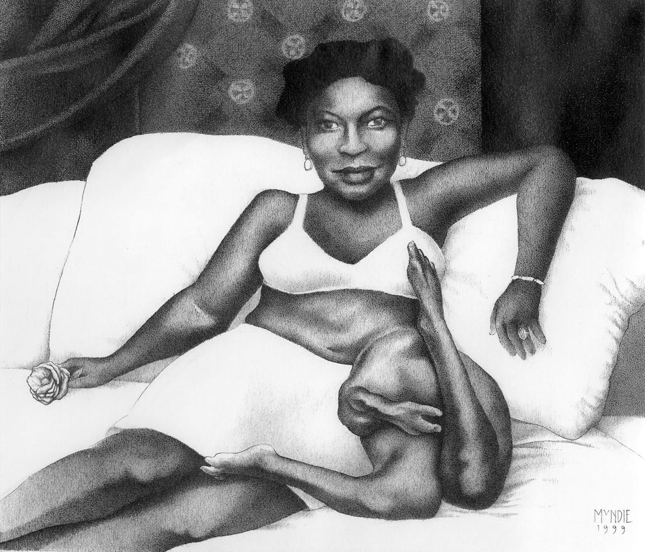 James G. Mundie, Olympia (Betty Lou Williams), 1999, ink drawing on paper, 7.25 x 8 in., Courtesy of the artist. Photo: James G. Mundie.